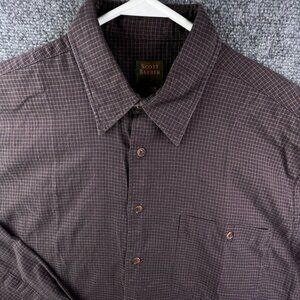 Scott Barber Button Up Shirt Long Sleeve Brown Check Medium Cotton Soft Point